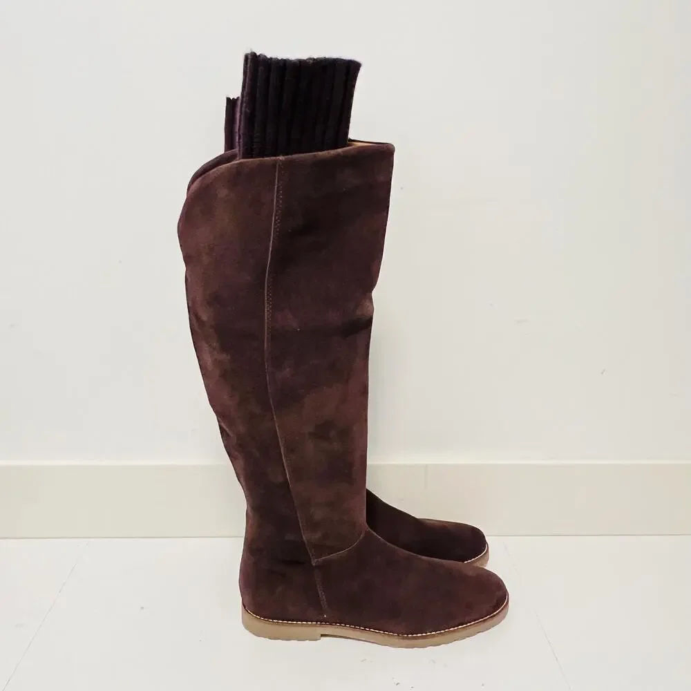 Corso Como Boots Womens 8.5 Brown Suede Over The Knee Flat Riding Zip Shoes